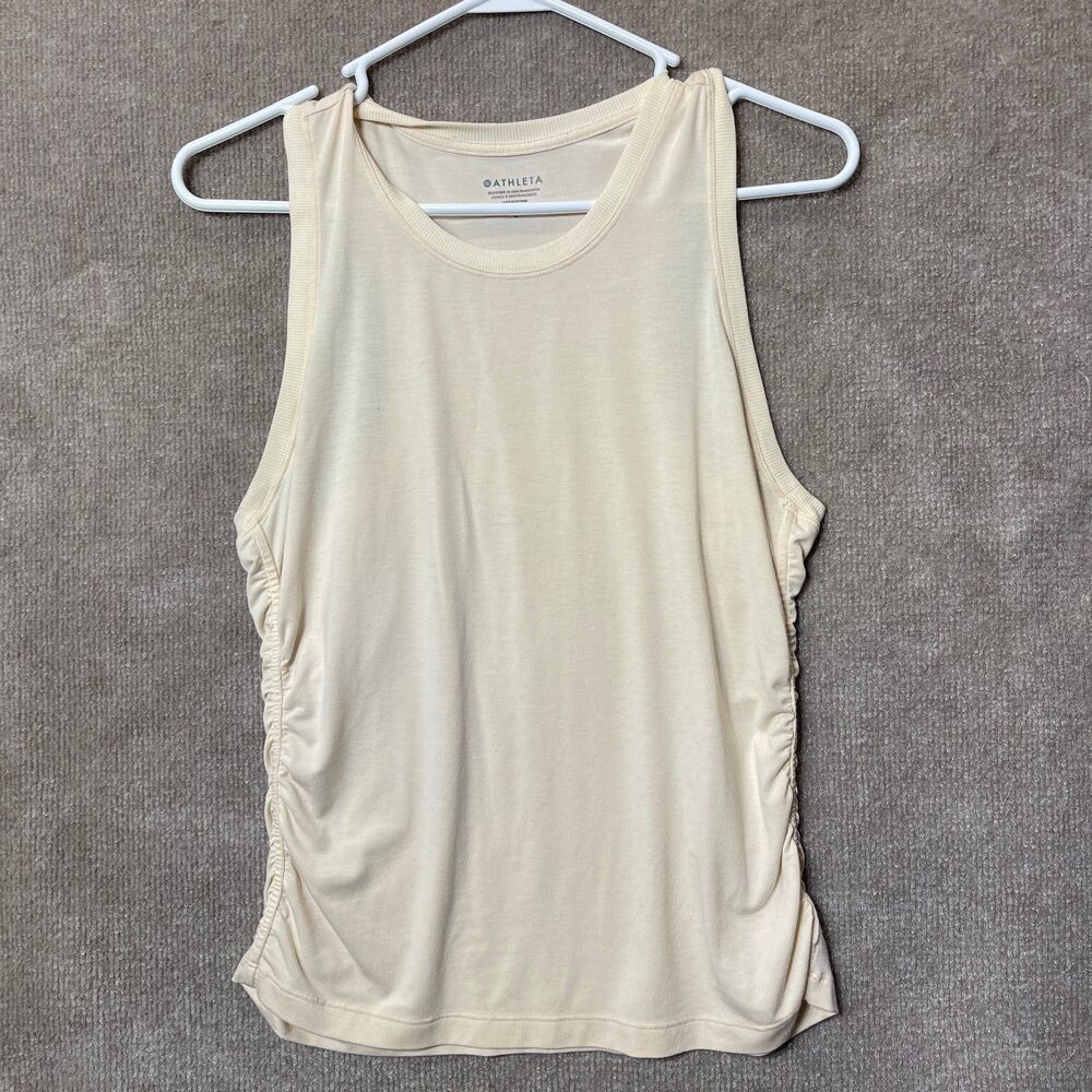 Athleta Top Womens Large Beige Sleeveless Tank Ruched Minimalist Gym Athleisure